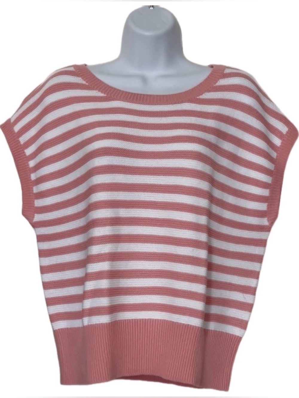 Love Scarlett Striped Scoop Neck Sweater in Pink/ Peach & White Loose Fit Size M